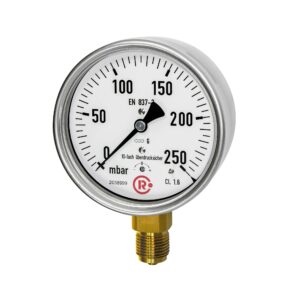 Kapselfedermanometer, CrNi-Stahl, G1/4 radial unten, 0-40mbar,Ø63