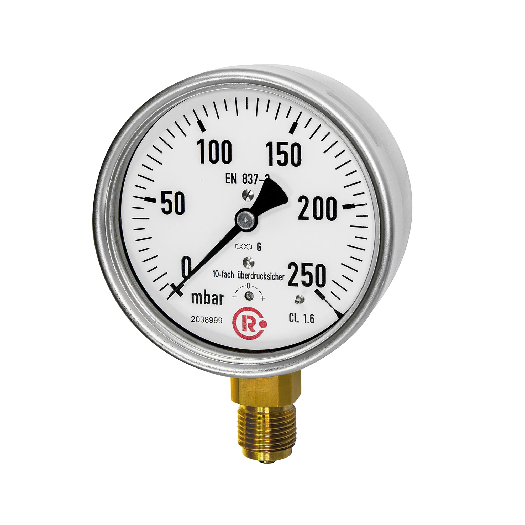 Kapselfedermanometer, CrNi-Stahl, G1/4 radial unten, 0-40mbar,Ø63