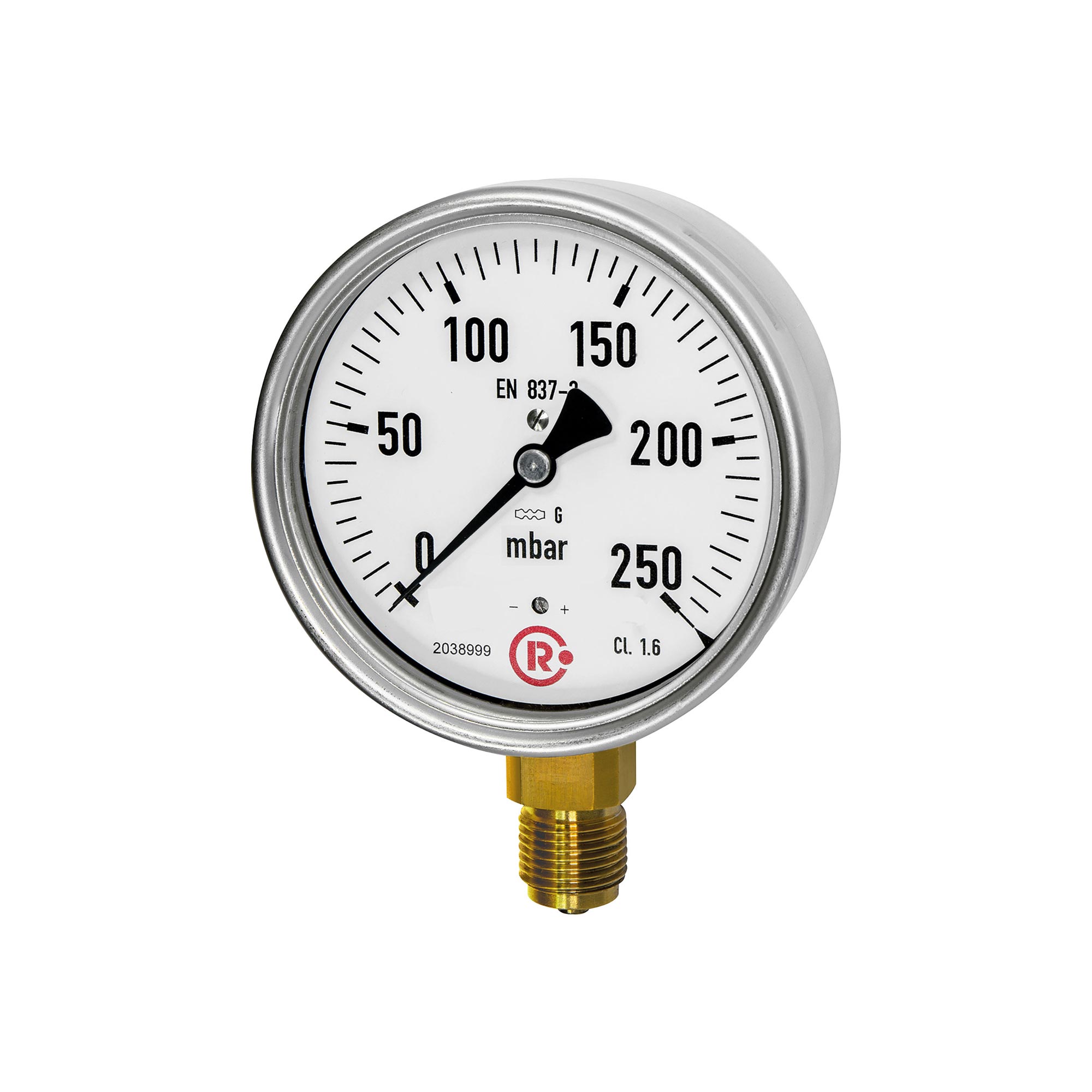 Kapselfedermanometer, G 1/2 radial unten, -160 / 0 mbar, Ø 100