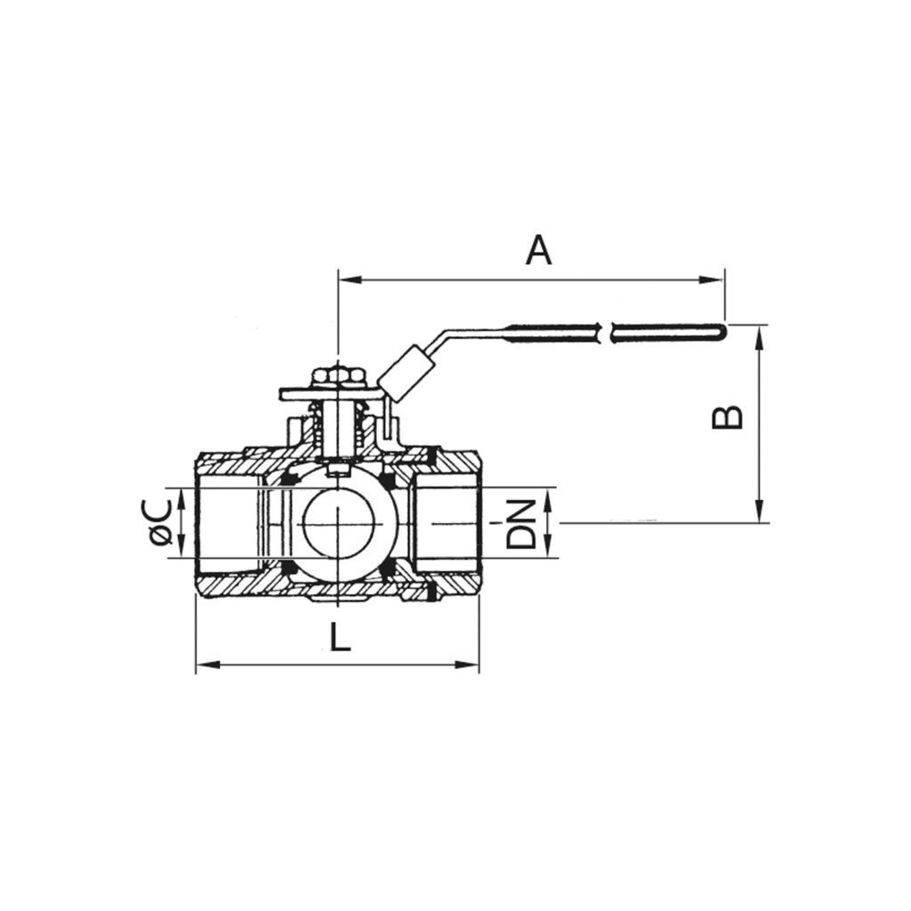 3-Wege-Kugelhahn, T-Bohrung, Edelstahl 1.4408, G 1 1/4, DN 32