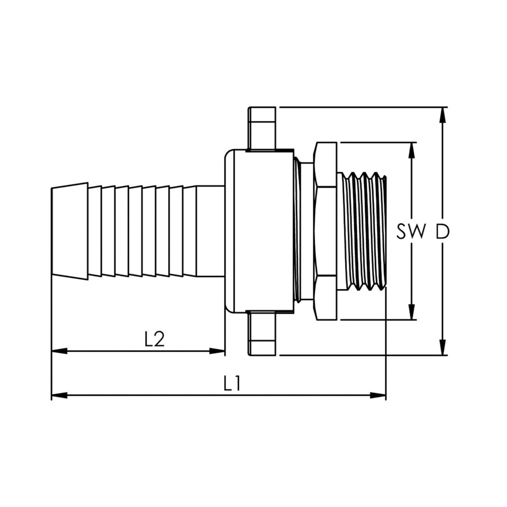 3/3 Standrohrverschr., G 1/2 AGx13, Mutter 3/4, flachdicht., MS
