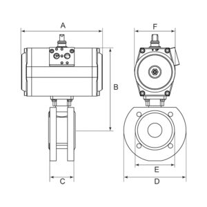 Kompaktflansch-Kuha, pneu. Stellantr., doppeltwirkend, ES, DN 15