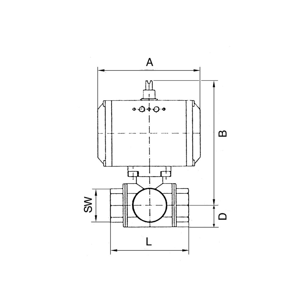 ES-Kuha, pneumat. Stellantrieb, doppeltwirk., Rp1/2, DN 15, L=133