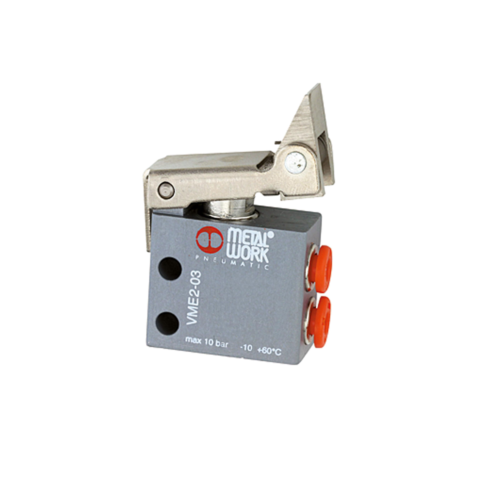 3/2-Miniventil, mech., Rollenhebel, freier Rücklauf, 4 mm seitl.