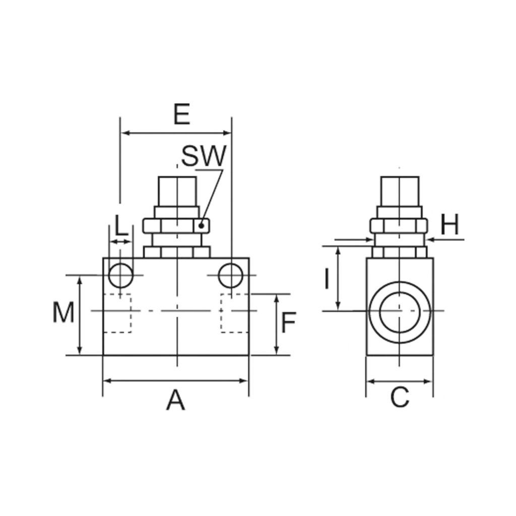 Drosselventil, in Blockform, Alu eloxiert, G 1/8, PN max. 10 bar