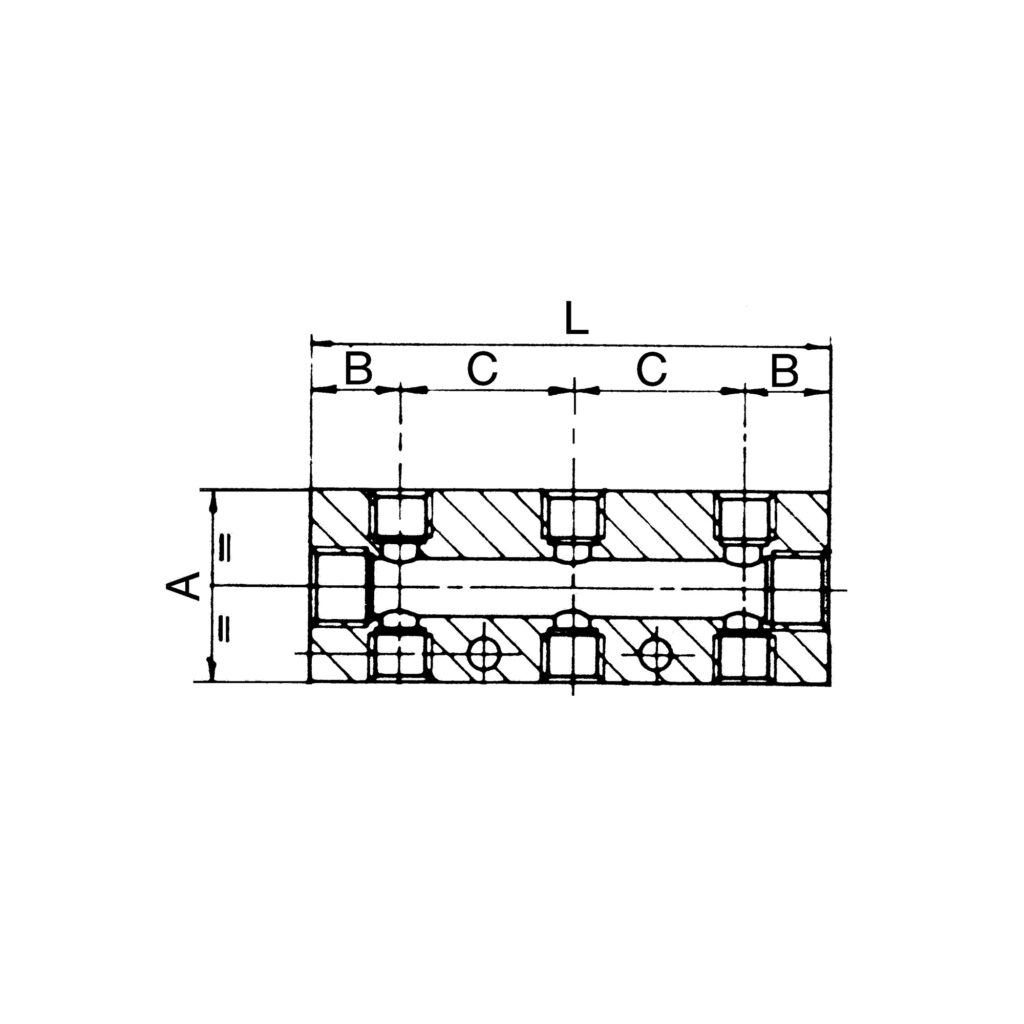 Verteilerleiste, Abgänge beidseitig, 2 x 1/8, 2 + 2 x M5, Alu